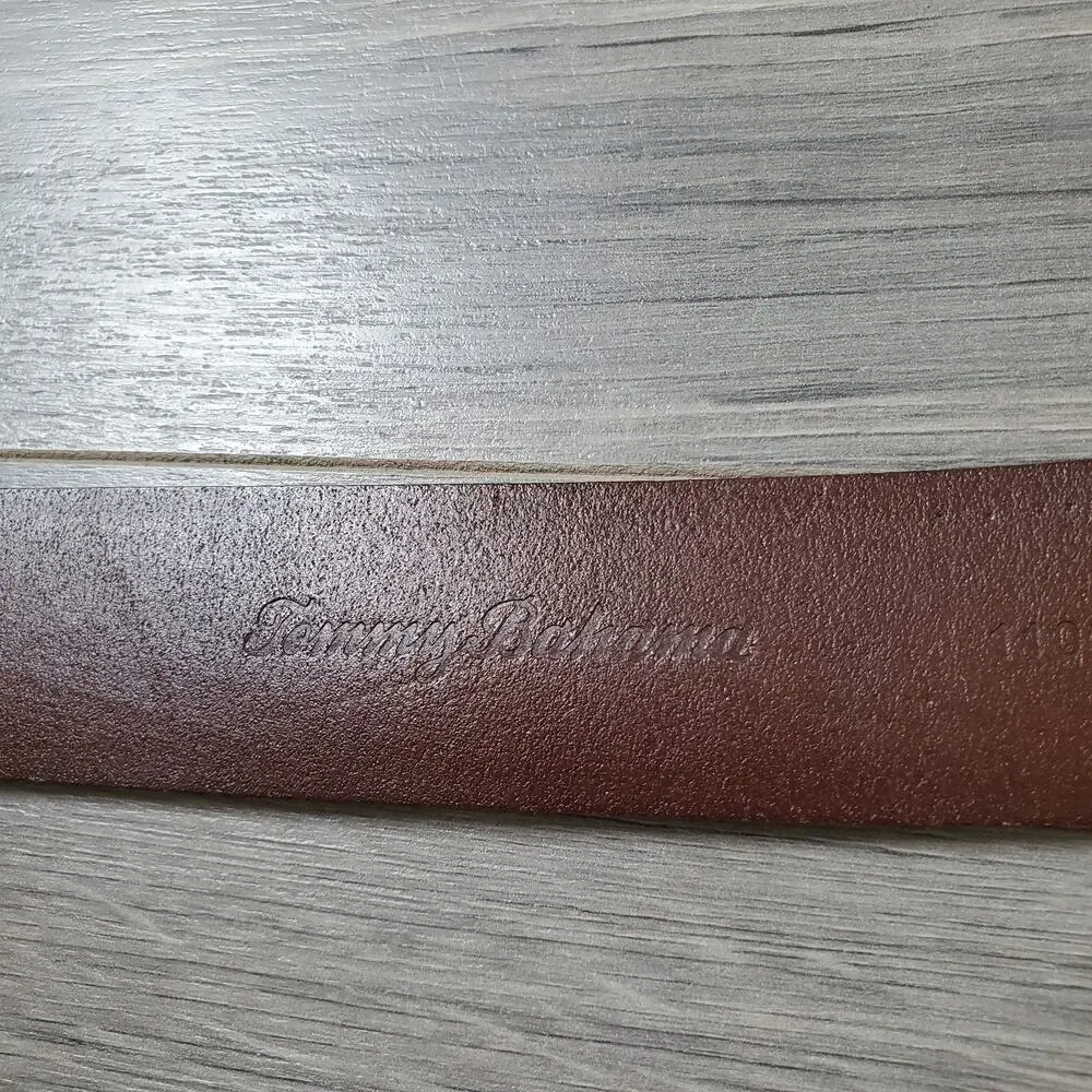 Tommy Bahama Belt Mens 32 Brown Leather Marlin Brass Buckle Genuine Top Grain